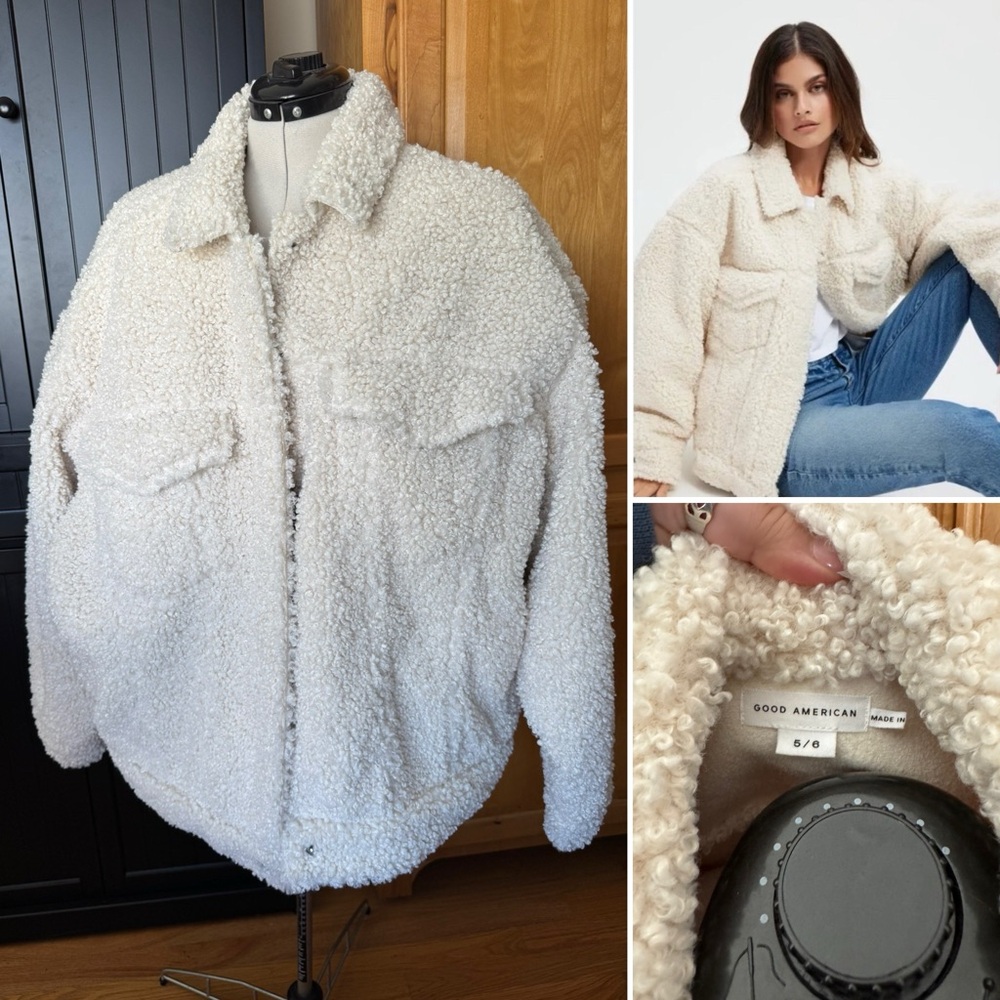 Good American Good 90s Sherpa Trucker Jacket Bone Shearling 2XL/3XL Vegan